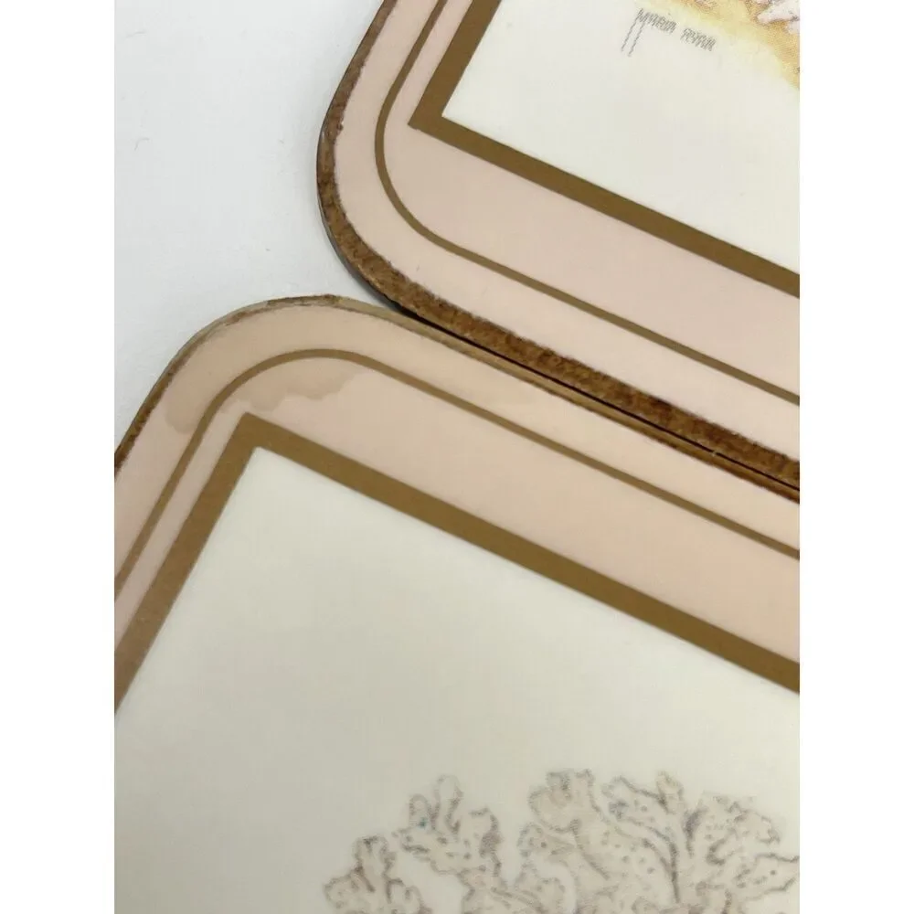 Vintage Pimpernel Coasters Maria Ryan Pink SEA SHELL Beach 4”X 4” Set Of 4